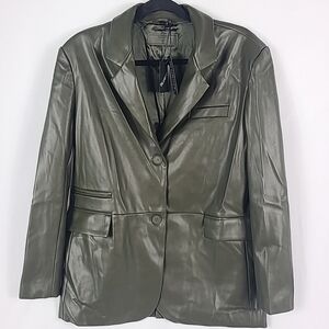 NWT BlankNYC Oversized Faux Leather Blazer Olive Green Sz S Retail $148